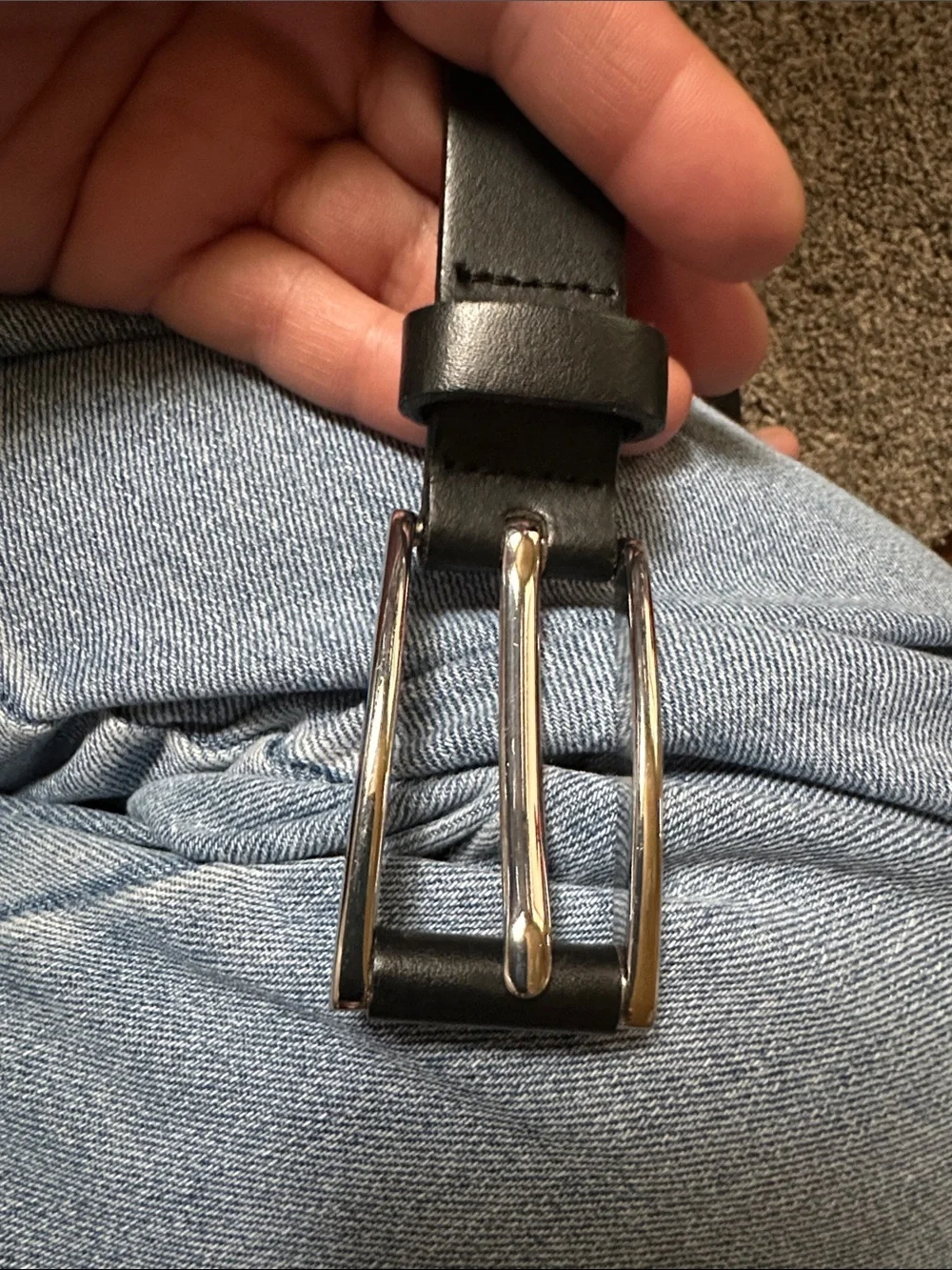 Eddie Bauer Men's Black Leather Belt with Silver Buckle